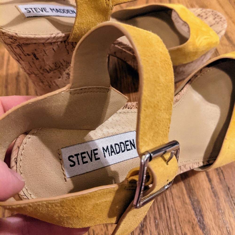 Steve Madden Jess Yellow Suede Cork Platform Sandal sz 11 - Picture 7 of 13
